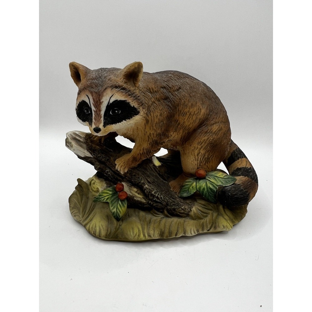 Raccoon Masterpiece by Homeco Fine Hand Painted Porcelain Figurine Vtg 1970s